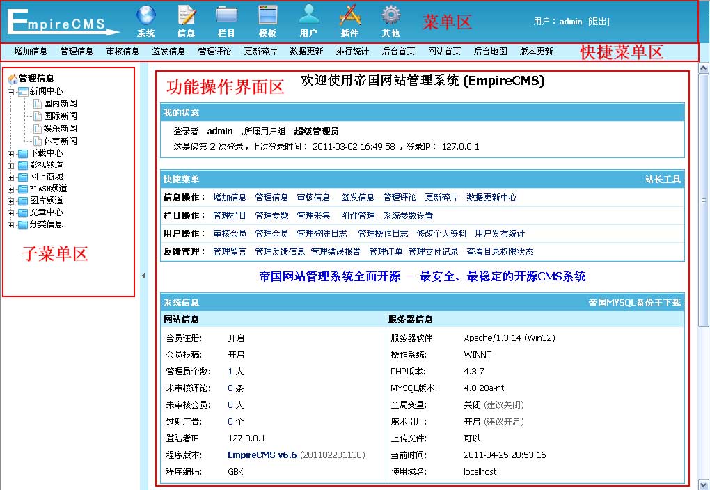 帝国网站管理系统(EmpireCMS)-菜单手册